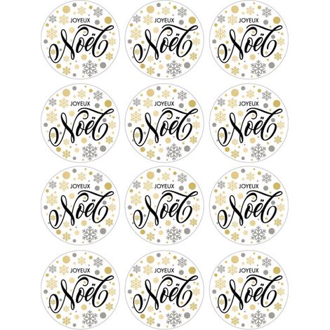 Lot de 2 planches d’étiquettes autocollantes Joyeux Noël – Stickers dorés et argentés – 24 étiquettes rondes Ø6 cm – Décoration cadeaux et table (1/3)