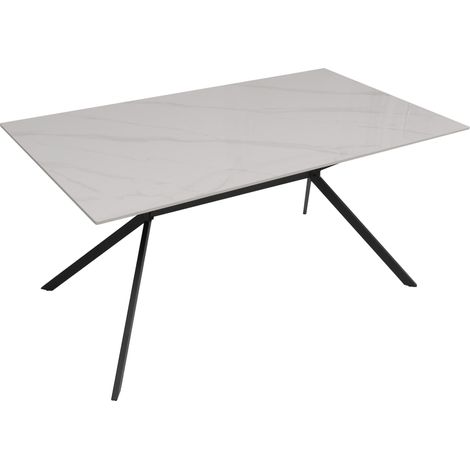 [NEUWERTIG] Esszimmertisch HHG-208, Esstisch Sinterstein Metall, Marmor-Optik 160cm weiß