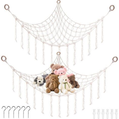 Lot de 2 filets de rangement pour doudous - Hamac avec 6 crochets - Pour chambre d'enfant, chambre à coucher, salon (1/5)