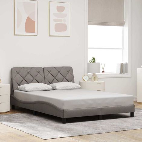 Cadre de lit 120 x 200 cm avec tête de lit taupe en tissu, sommier à lattes sans matelas - PANGIVO (1/5)