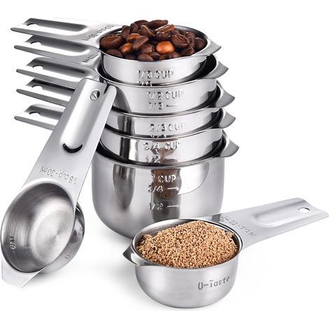 Messbecher-Set, 7-teilig: Küchenbecher aus 18/8-Edelstahl mit breitem Griff für trockene und flüssige Zutaten, 30 ml, 60 ml, 80 ml, 120 ml, 160 ml, 180 ml, 240 ml (Silber) (1/5)