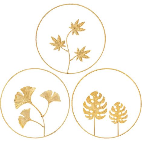 Sculpture Murale Ronde - Décoration Murale Métal Ginkgo - Pour Chambre Bureau Salon Hôtel Couloir - Lot de 3 Pièces