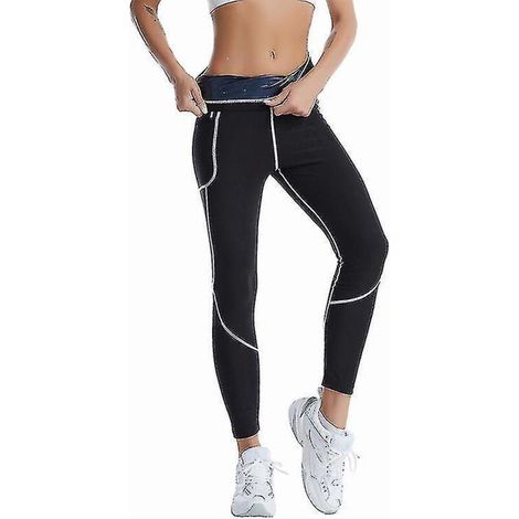 Combinaison de sudation amincissante pour femme, haut brûleur de graisse, legging thermo-gainant, veste sculptante - Pantalon noir et bleu (1/5)