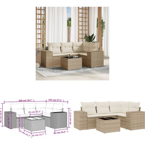 5-tlg. Garten-Sofagarnitur mit Kissen Beige Poly Rattan - Gartenmöbel Set - PE-Rattan Möbel - Outdoor Lounge - Esstisch - Sofasatz - Home & Living (1/3)