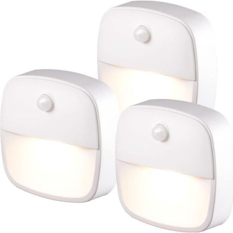 Juego de 3 luces LED con sensor de movimiento para uso interior, luz nocturna automática para escaleras, pasillo, dormitorio, cocina, armario - Blanco cálido (1/5)