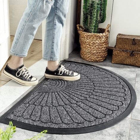 Zerbino semicircolare in gomma, antiscivolo, lavabile, impermeabile, per interni ed esterni, grigio scuro, tappetino asciuga-polvere, 50 x 80 cm, tappetino raccogli-sporco, per corridoio esterno (1/5)