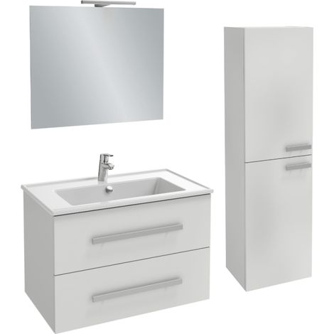 Mueble lavabo Ola Up blanco brillo 80 cm JACOB DELAFON + columna + espejo y focos (1/5)