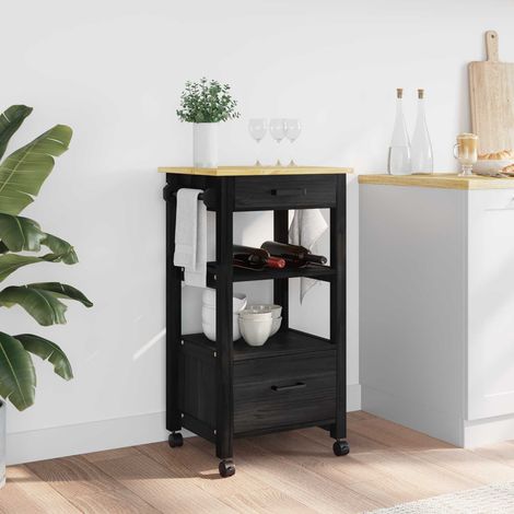 vidaXL  Kitchen Trolley  MONZA Black 48 x 40 x 88.5 cm Solid Pine Wood