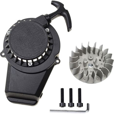 Manual starter kit + flywheel 47cc/49cc, black, compatible with mini off-road motorcycles, bicycles and 2-stroke scooters.--DTEKGAZ