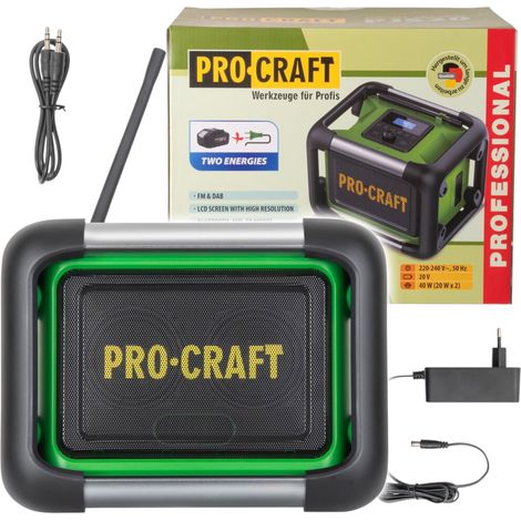 Radio de obra Procraft PJS20bb con batería, 20 V, 80 W, FM, DAB+, Bluetooth, Solo —sin batería ni cargador— (1/5)