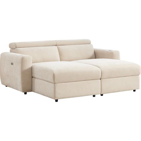 Divano 3 posti con recliner elettrico e seduta profonda in tessuto beige BERALDA