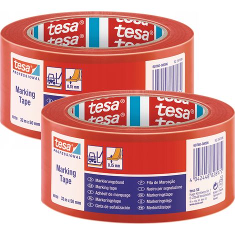 Ruban de signalisation TESA en PVC rouge, 33 m x 50 mm (x2), 33 m x 50 mm (1/4)