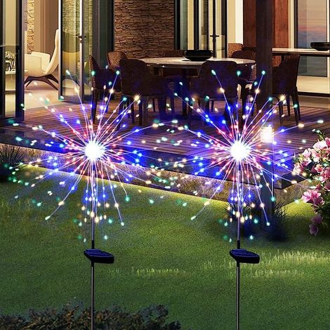 Pack Solar Garden Lights Waterproof Outdoor Solar Powered Fireworks Lights 120 LED Twinkle Solar Outdoor Lights for Flower Bed Pathway Yard Decor (Colorful) (1/5)