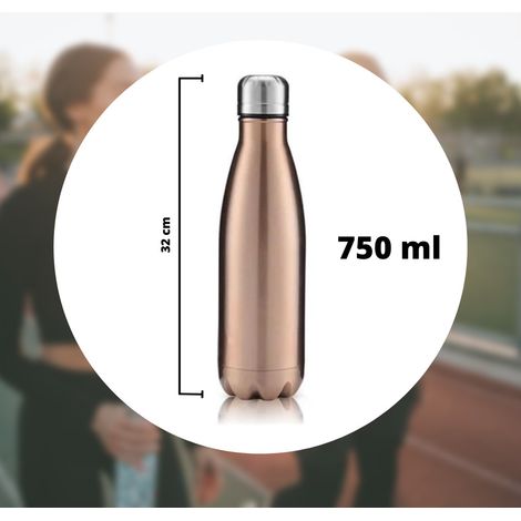 Trade Shop - Botella De Agua Deportiva 750 Ml De Pared De Acero Inoxidable Doble Para La Escuela Deportiva - (1/4)
