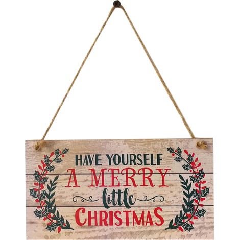 „Have Yourself a Merry Little Christmas“ – Hängendes Holzschild im Planken-Design – Festliche Türdekoration – Wandschild aus Holz (1/5)