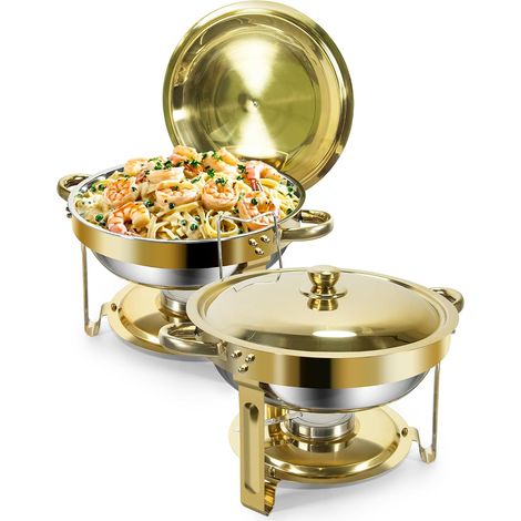 Chafing Dish Buffet Ronds 5L, 2PCS, Acier Inoxydable,Doré Buffets Chauffants, Solide et Durable,Élégant Or et Argent, Pour Restaurants,Traiteurs,Fêtes,Mariages (1/5)