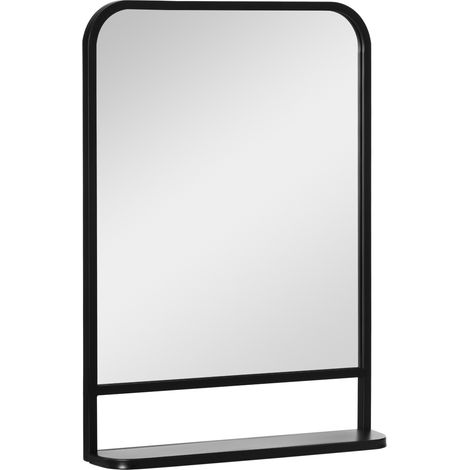 Miroir mural décoratif avec étagère 50x70 cm Métal Noir