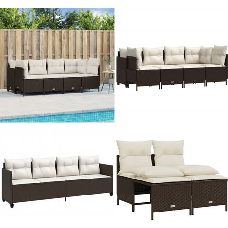 5-tlg. Garten-Sofagarnitur mit Kissen Braun Poly Rattan - Gartenmöbel - Outdoor-Lounge - Rattan Gartenmöbel - Sofagarnitur - Balkonmöbel - Home & Living (1/5)