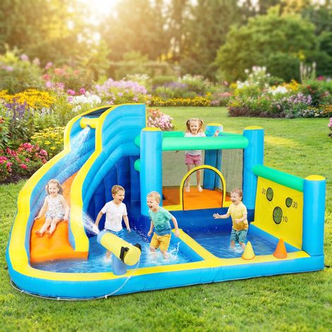 Château gonflable avec souffleur 8 en 1. parc aquatique. toboggan. trampoline. piscine à balles. oxford. multicolore