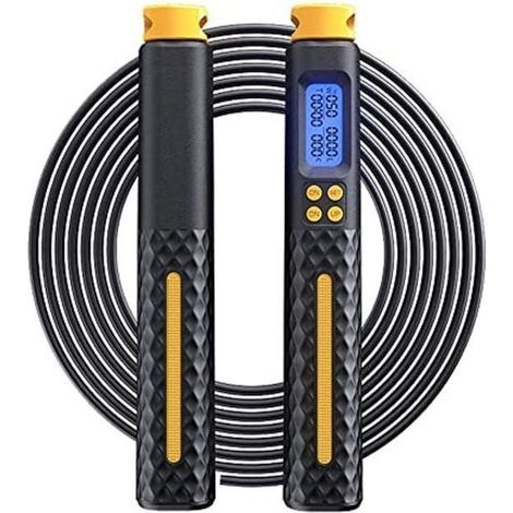 Corde à sauter, comptage électronique intelligent, la longueur de la corde peut être ajustée, ou sans fil,noir et jaune (1/5)