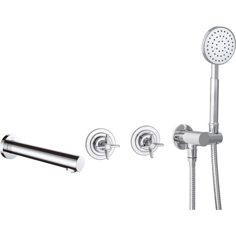 Miscelatore vasca da bagno a incasso con bocca e set doccia finitura cromo - Tevo (1/3)