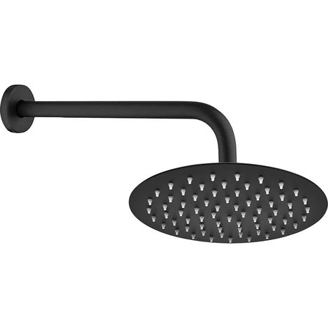 Soffione doccia tondo 30 cm con braccio 33 cm in acciaio nero opaco (1/5)