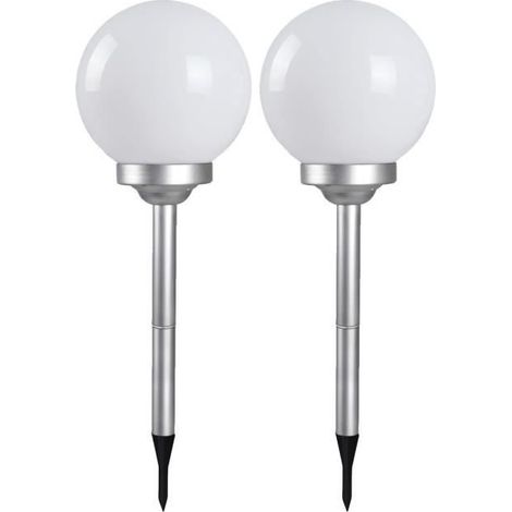 Boule lumineuse solaire - JUANIO - Lot de 2 - Diamètre 15 cm - Hauteur 52 cm - LED intégrée 8h