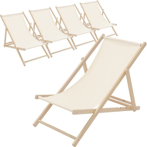 ECD Germany 5er Set Liegestuhl klappbar, Beige, aus Holz, verstellbare Rückenlehne, 3 Positionen, bis 120kg, Sonnenliege Gartenliege Strandliege Strandstuhl Holzklappstuhl, für Garten, Balkon & Strand