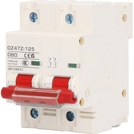 Disjoncteur Mini 2P 80A DC1000V pour Système Solaire Photovoltaïque, Interrupteur Rouge Haute Capacité de Rupture 10KA (1/5)