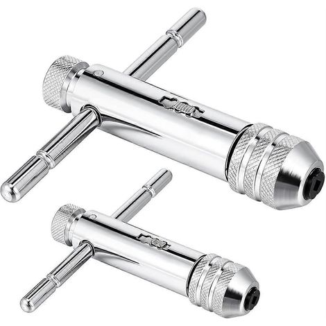 2-teiliger Ratschen-T-Griff-Gewindebohrerschlüssel, verstellbarer T-Griff – Silber