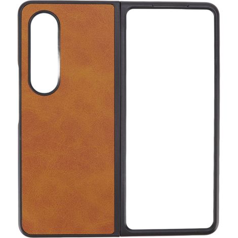 Étui de téléphone pliable en cuir de vachette texturé bicolore, résistant aux rayures, pour Samsung Galaxy Z FOLD 4 marron (1/5)