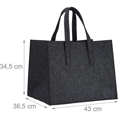 Cesta para leña de fieltro 2 asas plegable revistero 43 cm antracita 130002412