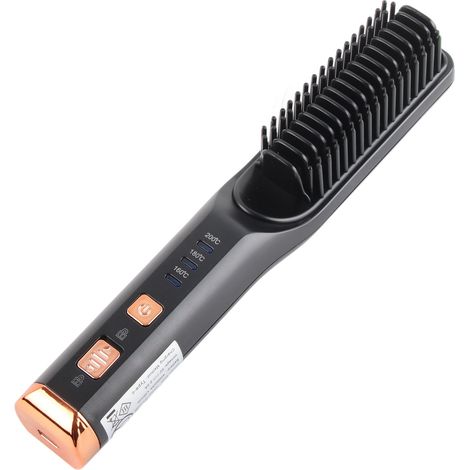 Brosse lissante électrique chauffante, peigne chauffant rechargeable USB, outil de coiffure noir