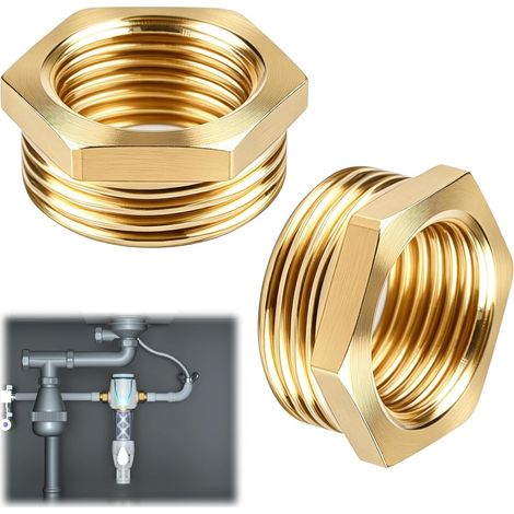2 Pack Brass Reducer Adapter (3/4" to 1/2"): Male Thread 25mm x 20mm Female Thread - Tap Extender/Threaded Fitting for Industrial and Home Use (1/5)