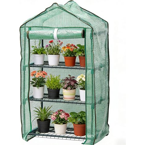Serre de jardin à 3 niveaux, mini-serre, couverture en plastique PVC, sacs pour plantes, serre portable, 70×50×128cm, blanche. (1/5)