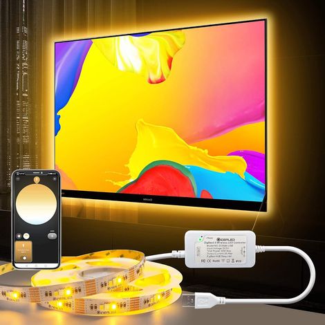 ZigBee 3M Dimmable RGBWW LED Strip, Smart TV Backlight, Works with Hub Bridge Echo Plus, App/Alexa Voice Control RGBCCT LED Lights (1/5)