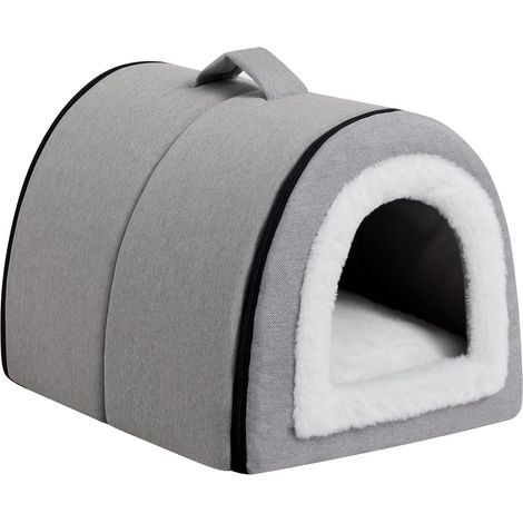 Lit pour Chat Lit pour Petit Chien, Lits pour Animal de Compagnie, 2 en 1 Pliable Niche en Lin pour Chat (1/5)