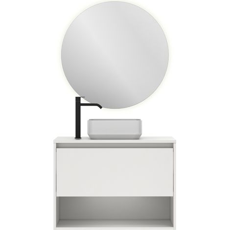 Meuble salle de bain suspendu avec vasque posée NIWA TOP blanc brillant 60 cm Miroir non inclus (1/5)