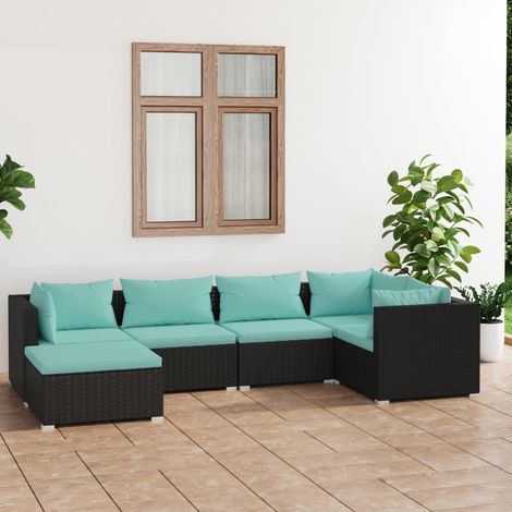 Salon de jardin 6 pcs,Mobilier de terrasse,Table et Chaise pour Relax avec coussins Résine tressée Noir -YZ780199 (1/5)