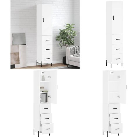 Credenza Bianca 34,5x34x180 cm in Legno Multistrato - Credenza moderna - Credenza in legno multistrato