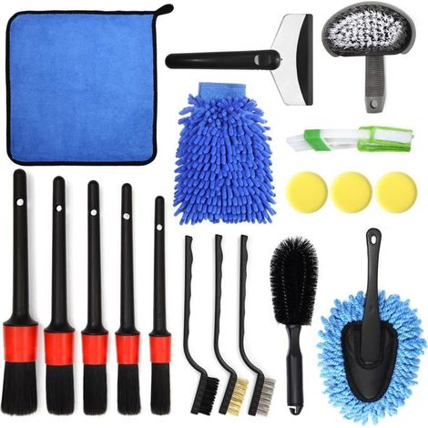 BelleRise - Kit de nettoyage auto 18 pièces comprenant gant de lavage, éponges, brosses pour pneus et kit d'entretien intérieur et extérieur. (1/5)