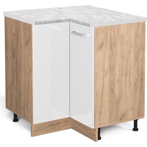 Mobile ad angolo cucina R-Line, Bianco lucido, 75.6 cm PL Marmo, Vicco
