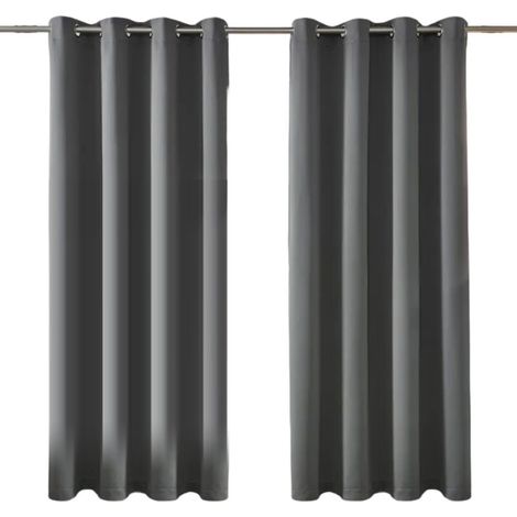Rideaux Occultants Longs pour Salon - Lot de 2 Panneaux à Oeillets Isolants Assombrissants - Gris Foncé 132x183cm