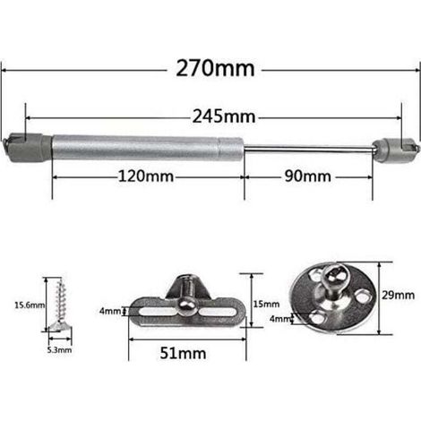 Lot de 4 vérins à gaz 120N Plastique ABS et alliage de zinc Amortisseurs pour portes d'armoire Installation facile avec tournevis (1/4)
