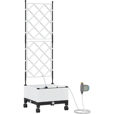 Porte-plante de jardin avec irrigation et roues Blanc PP vidaXL (1/5)