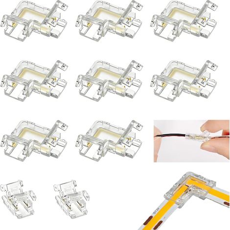 10 Pièces Connecteur LED COB 8mm 2Pin, Connecteur LED en L Angle 90°, Sans Soudure pour Bande COB, Raccord Rapide Réutilisable pour Ruban, Installation Facile pour Coins Meubles Armoires (1/5)
