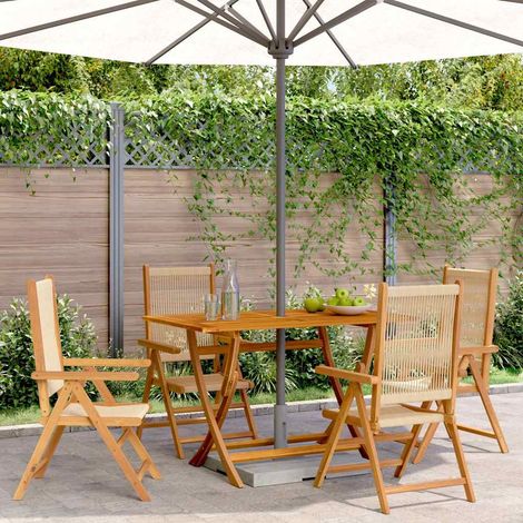 vidaXL Sillas plegables reclinables, 4 unidades, color beige, madera maciza de acacia. (1/5)