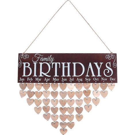 WINOMO ANNIVERSAIRES Calendrier en bois à faire soi-même, plaque à suspendre, tableau de rappel d'anniversaires pour la famille, décoration intérieure (Coloré, 1 plaque, 1 corde, 50 disques en forme d (1/4)