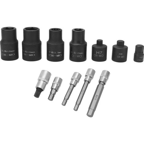 Lot de 17 douilles pentagonales forgées, embout court 9mmx20mm pour cliquet 1/4 pouce, portatif (1/5)