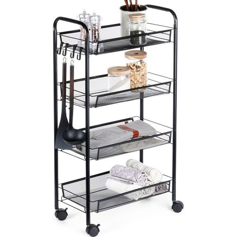 Carrello portaoggetti in metallo nero con 4 livelli